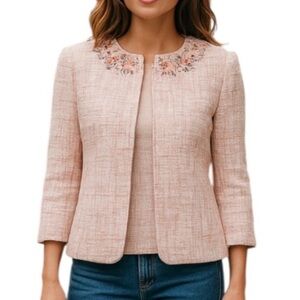 NWT Alfred Dunner Romancing the Stone Plaid‎ Tweed Pink Blazer Jacket Coral 22W